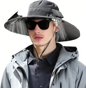 Solar Fan Hat -Men's and Women's Wide-Brimmed Solar Fan Hat -Solar  USB Powered, Ideal for Outdoor Camping and Sun Protection