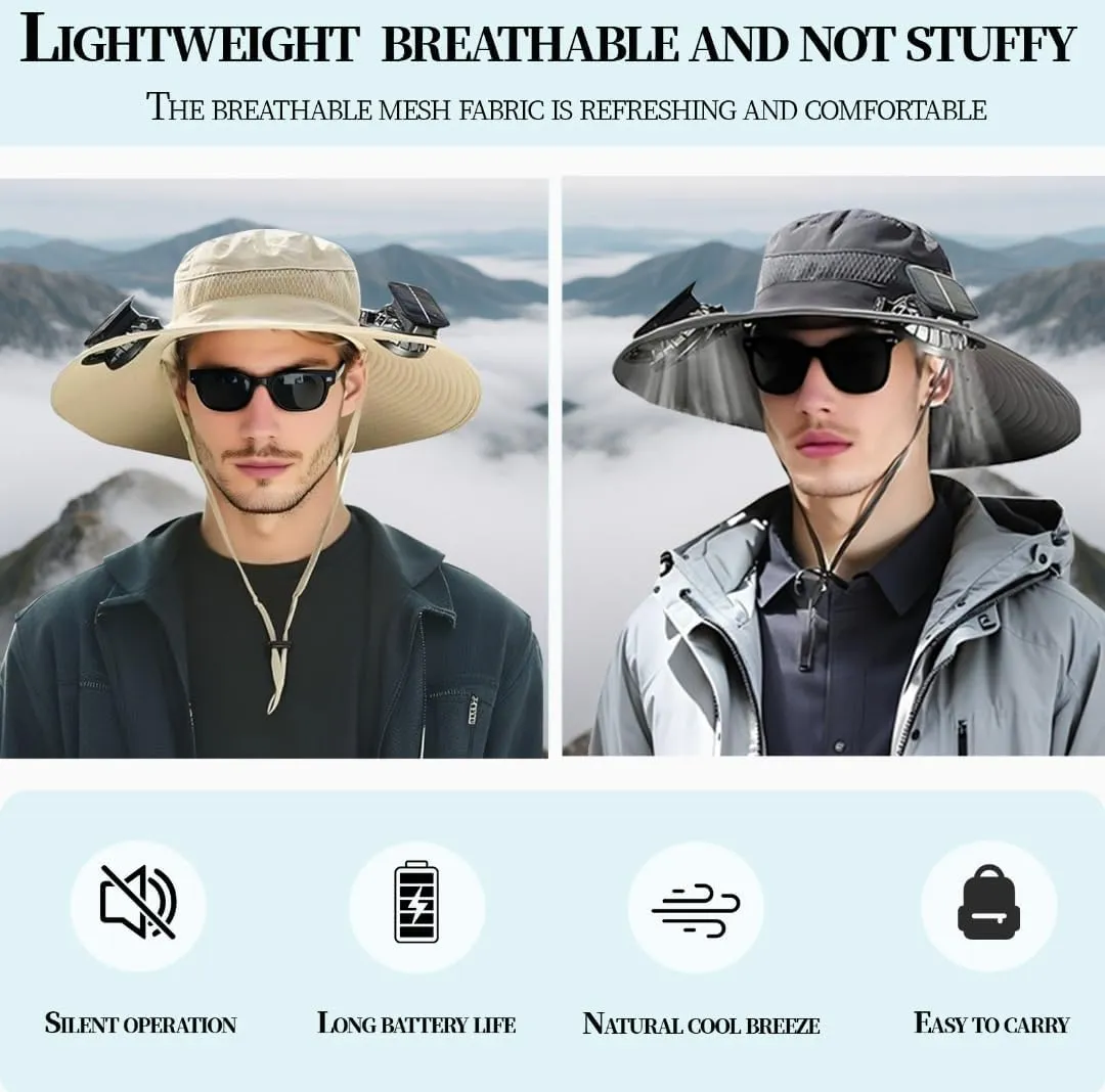 Solar Fan Hat -Men's and Women's Wide-Brimmed Solar Fan Hat -Solar  USB Powered, Ideal for Outdoor Camping and Sun Protection
