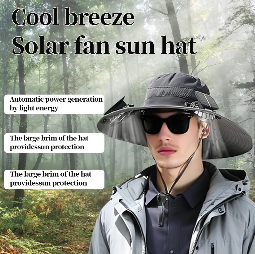 Solar Fan Hat -Men's and Women's Wide-Brimmed Solar Fan Hat -Solar  USB Powered, Ideal for Outdoor Camping and Sun Protection