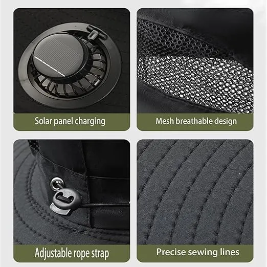 Solar Fan Hat - UPF 50  Wide Brim Solar Fan Fishing Hat, USB Charging Sun Bucket Hats for Men Womens, Solar Cooling Fan Hat
