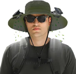 Solar Fan Hat - UPF 50  Wide Brim Solar Fan Fishing Hat, USB Charging Sun Bucket Hats for Men Womens, Solar Cooling Fan Hat
