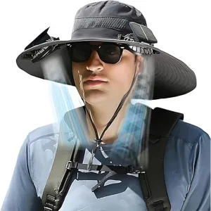 Solar Fan Hat, Wide Brim Solar Fan Hat, Outdoor Wide Brim Sun with 2 Solar Fishing Hat - Removable & USB Charging Fan