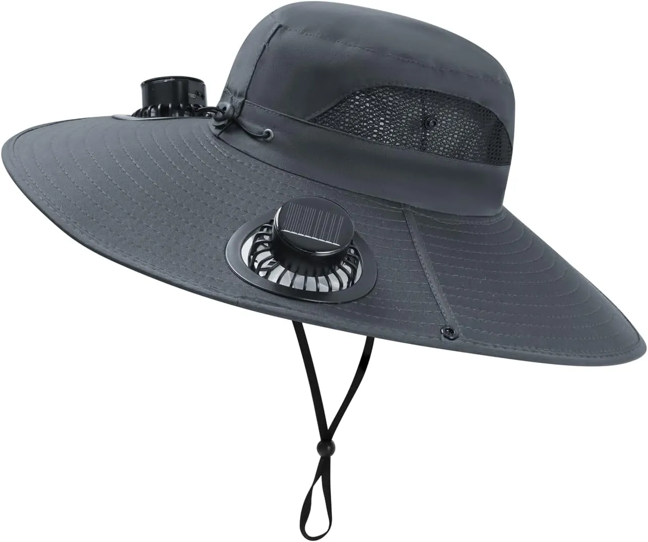 Solar Fan Hat, Wide Brim Solar Powered Fan Hat Outdoor Fishing, Hat with Fans Solar Power with Removable&USB Charging for Men