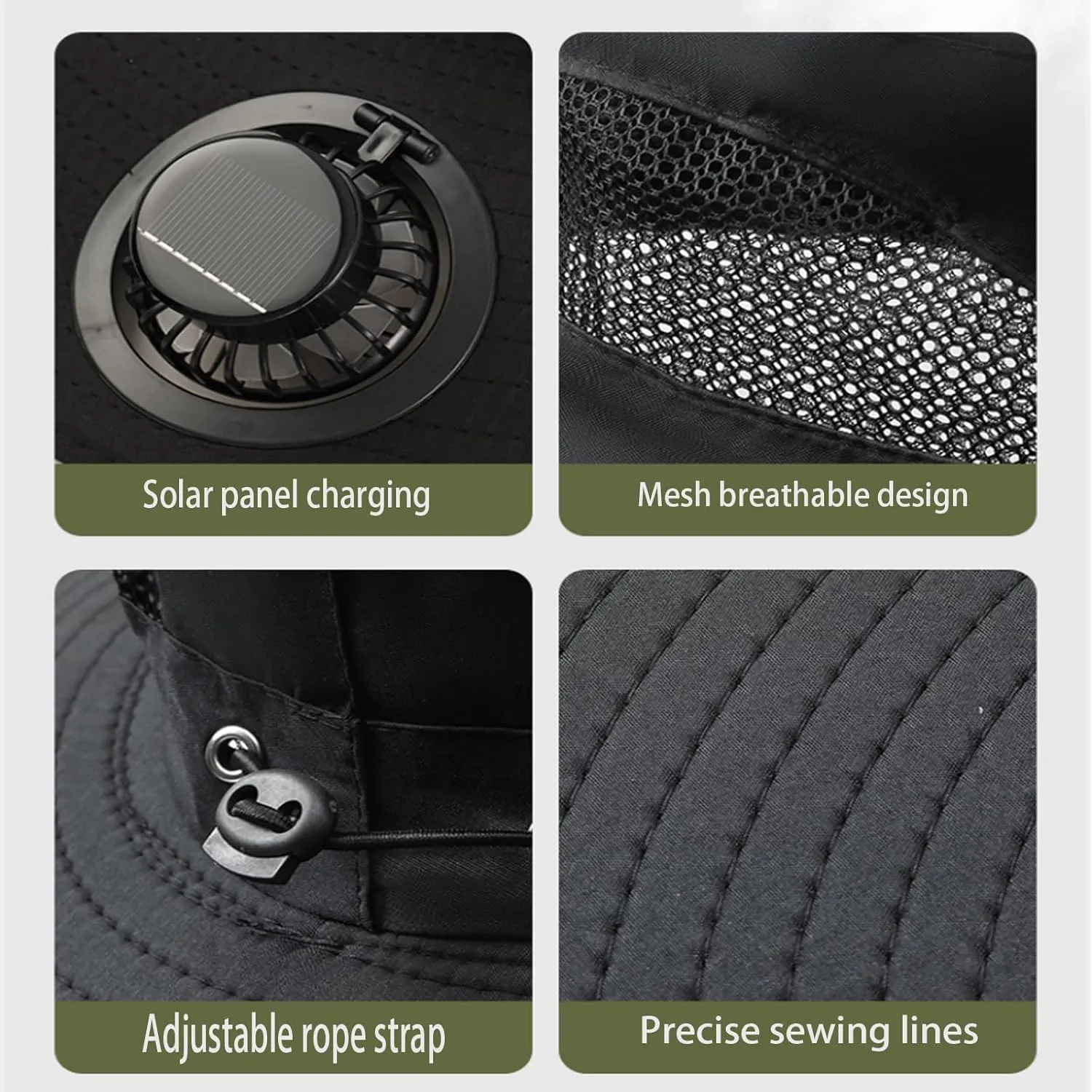 Solar Fan Hat, Wide Brim Solar Powered Fan Hat Outdoor Fishing, Hat with Fans Solar Power with Removable&USB Charging for Men