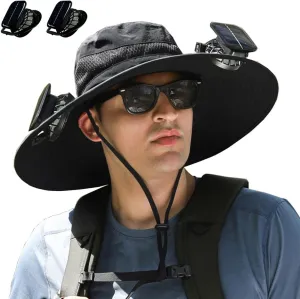 Solar Fan Hat, Wide Brim Sun Hat with 2 Solar Fan Large, USB UPF 50  Fishing Cap with Fans Built in for Men Women
