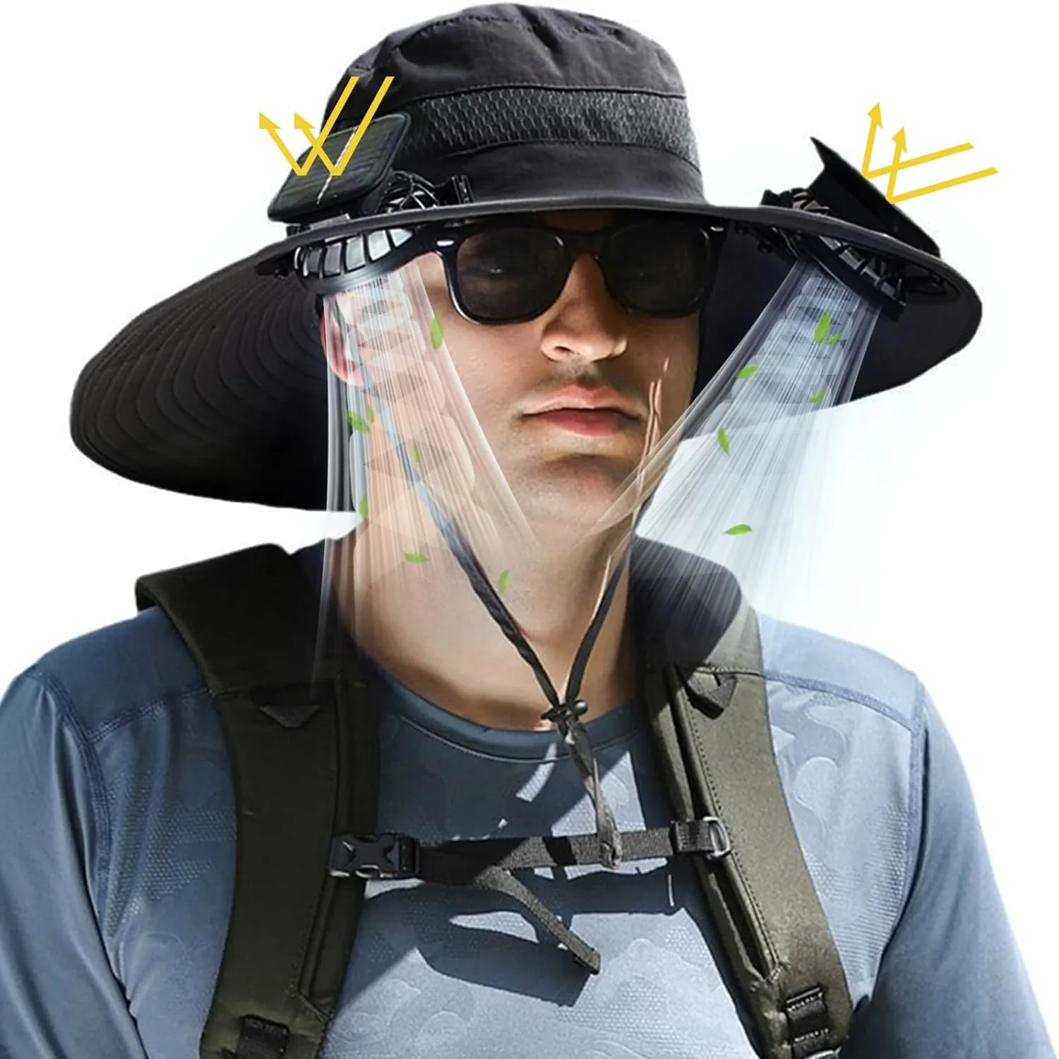 Solar Fan Hat,Hat with Fans Solar Power,Solar Fan Hats for Men,Wide Brim Fishing,Outdoor Hiking Cap with Built-in Solar Fans,Ideal for Camping and Sun Protection(Black)