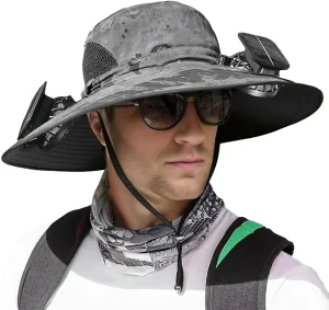 Solar Fan Hat,New Solar Powered Fan Hat,with 2 Solar Fan Fishing Hat,Removable & USBCharging Fan