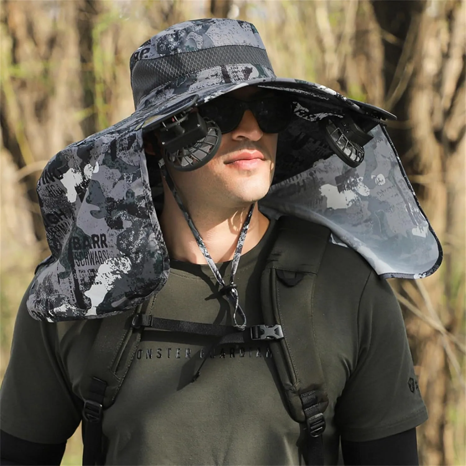 Solar Fan Hats for Men Women, UPF 50  Wide Brim Sun Hats with 2 Solar Fan, Breathable Bucket Hat Outdoor Fishing Hats