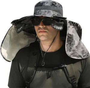 Solar Fan Hats for Men Women, UPF 50  Wide Brim Sun Hats with 2 Solar Fan, Breathable Bucket Hat Outdoor Fishing Hats