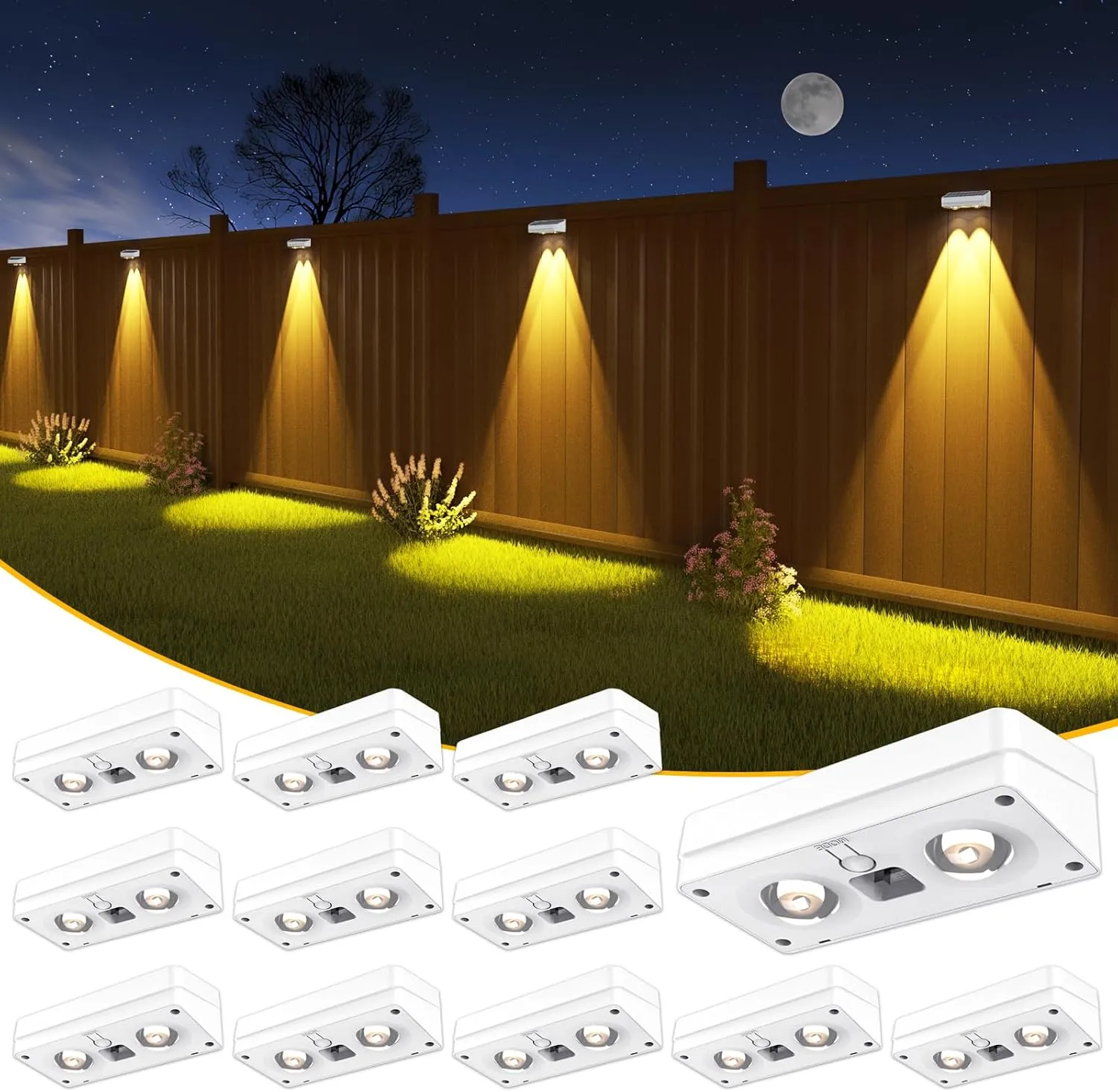 Solar Fence Lights 12 Pack, 50 Lumens Outdoor Fence Solar Lights with 12 Modes RGB Color Glow LED Solar Lights Outdoor Waterproof for Patio, Backyard, Deck, Fence, Railing.（White Shell）