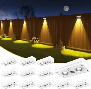 Solar Fence Lights 12 Pack, 50 Lumens Outdoor Fence Solar Lights with 12 Modes RGB Color Glow LED Solar Lights Outdoor Waterproof for Patio, Backyard, Deck, Fence, Railing.（White Shell）