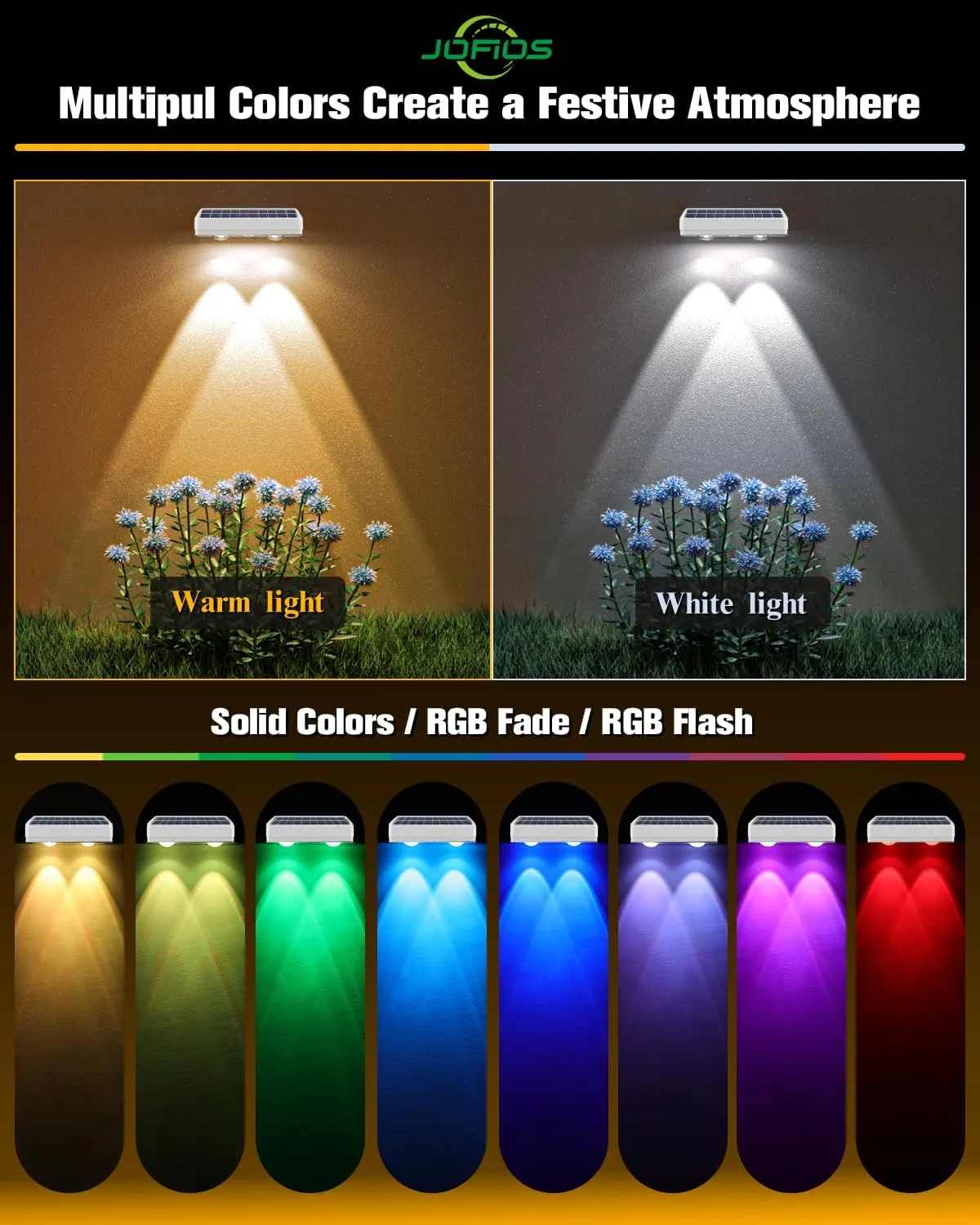 Solar Fence Lights 12 Pack, 50 Lumens Outdoor Fence Solar Lights with 12 Modes RGB Color Glow LED Solar Lights Outdoor Waterproof for Patio, Backyard, Deck, Fence, Railing.（White Shell）