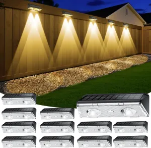 Solar Fence Lights Outdoor, 12 Pack IP65 Waterproof Fence Lights Solar Powered with Ultra-Bright LED Lens, 9 Color Modes, 12  Hours Steady Glow for Deck/Backyard/Patio/Pool/Wall - Black