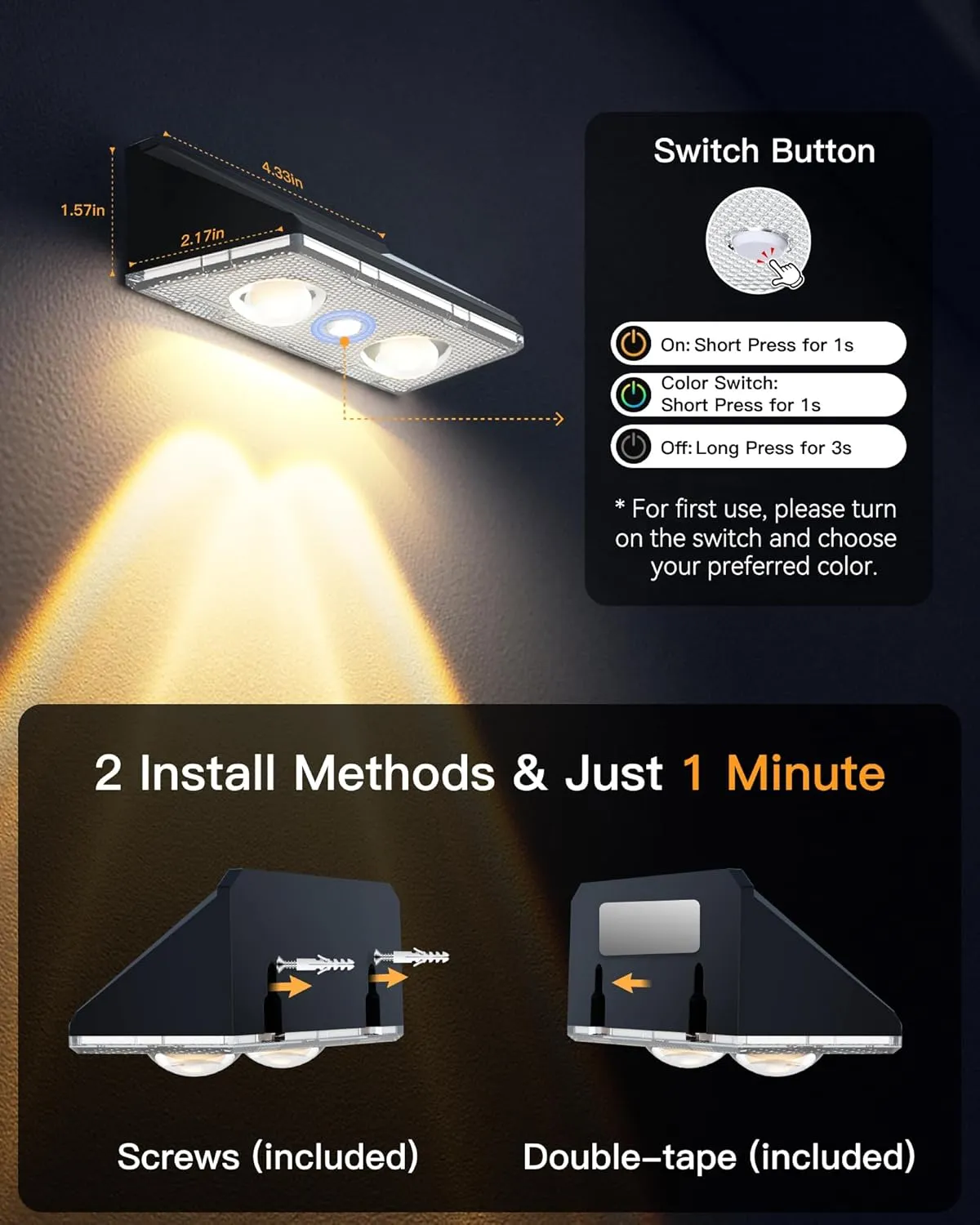 Solar Fence Lights Outdoor, 6 Pack IP65 Waterproof Fence Lights Solar Powered with Ultra-Bright LED Lens, 9 Color Modes, 12  Hours Steady Glow for Deck/Backyard/Patio/Pool/Wall - Black
