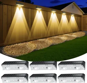 Solar Fence Lights Outdoor, 6 Pack IP65 Waterproof Fence Lights Solar Powered with Ultra-Bright LED Lens, 9 Color Modes, 12  Hours Steady Glow for Deck/Backyard/Patio/Pool/Wall - Black