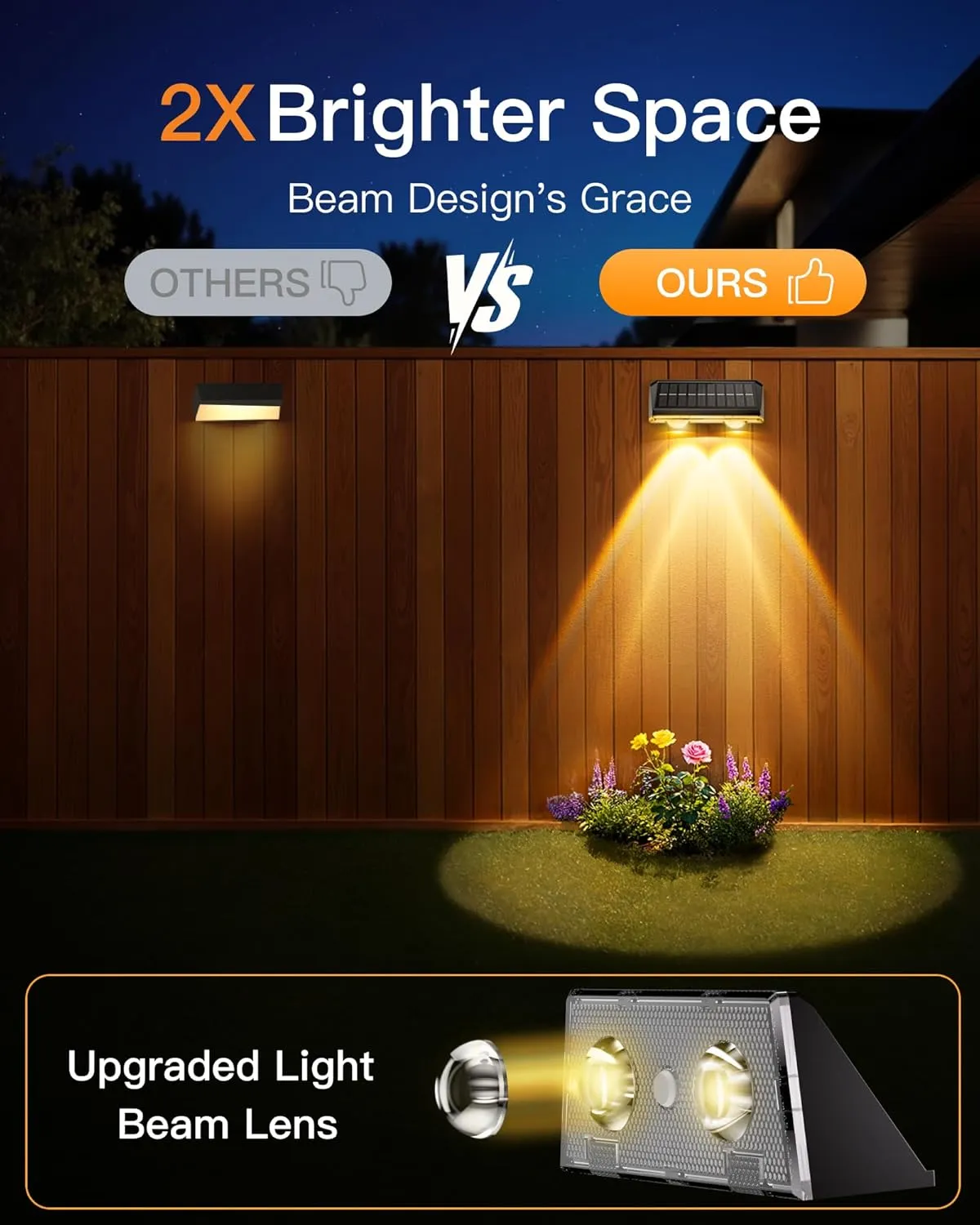 Solar Fence Lights Outdoor, 6 Pack IP65 Waterproof Fence Lights Solar Powered with Ultra-Bright LED Lens, 9 Color Modes, 12  Hours Steady Glow for Deck/Backyard/Patio/Pool/Wall - Black