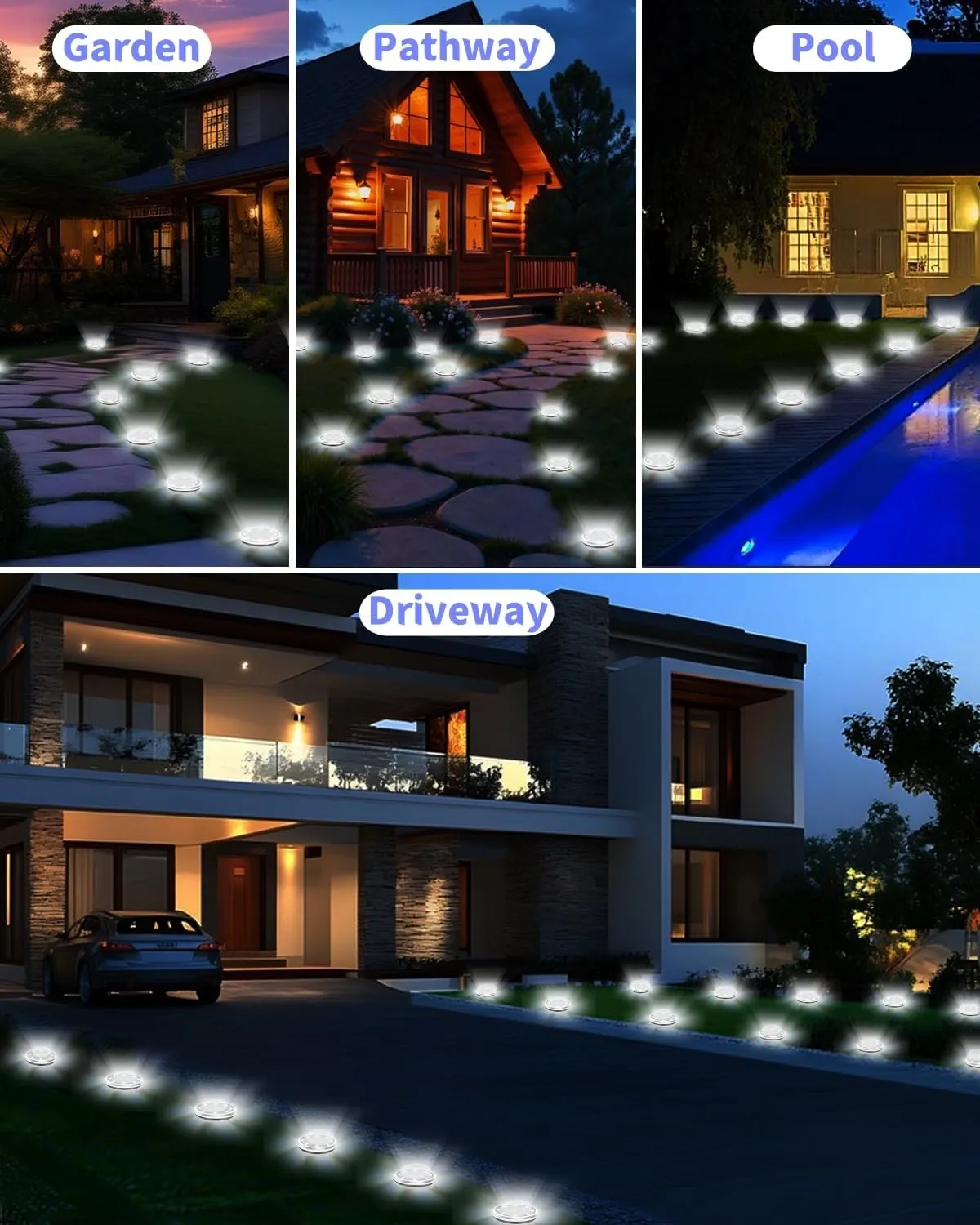 Solar Ground Lights Outdoor 18 Pack Waterproof, Upgraded Solar Garden Lights with 4 Side Light, Stainless Steel Solar Powered Disc Landscape Light for Walkway Lawn Yard Patio Deck-Cool White