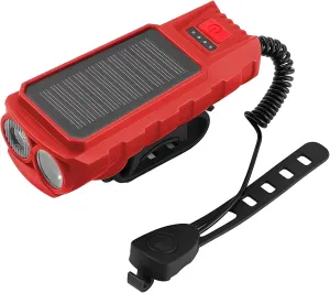 Solar Headlight with 120 Db Horn, Dual USB & Solar Charging, 200 M Illumination Range, Waterproof Abs, Led Modes, Black