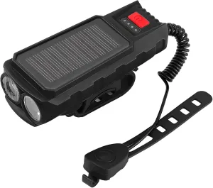 Solar Headlight with Horn, Dual Charging USB & Solar Led Front Light, 120 Db Alarm, 200 M Range, Abs Construction, Multiple Lighting Modes, Black