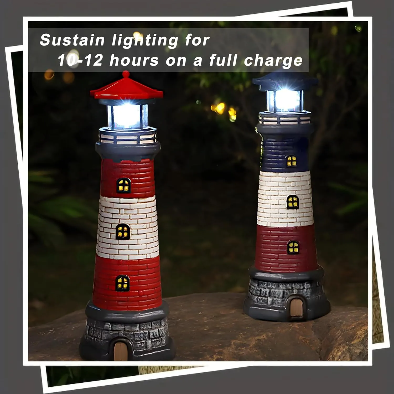 Solar Lighthouse Garden Outdoor Statues, Waterproof Lawn Lights Decor; Automatic Rotating Solar Lights for Yard, Patio, Ground, Tabletop Decoration; Unique Housewarming Gifts - Black