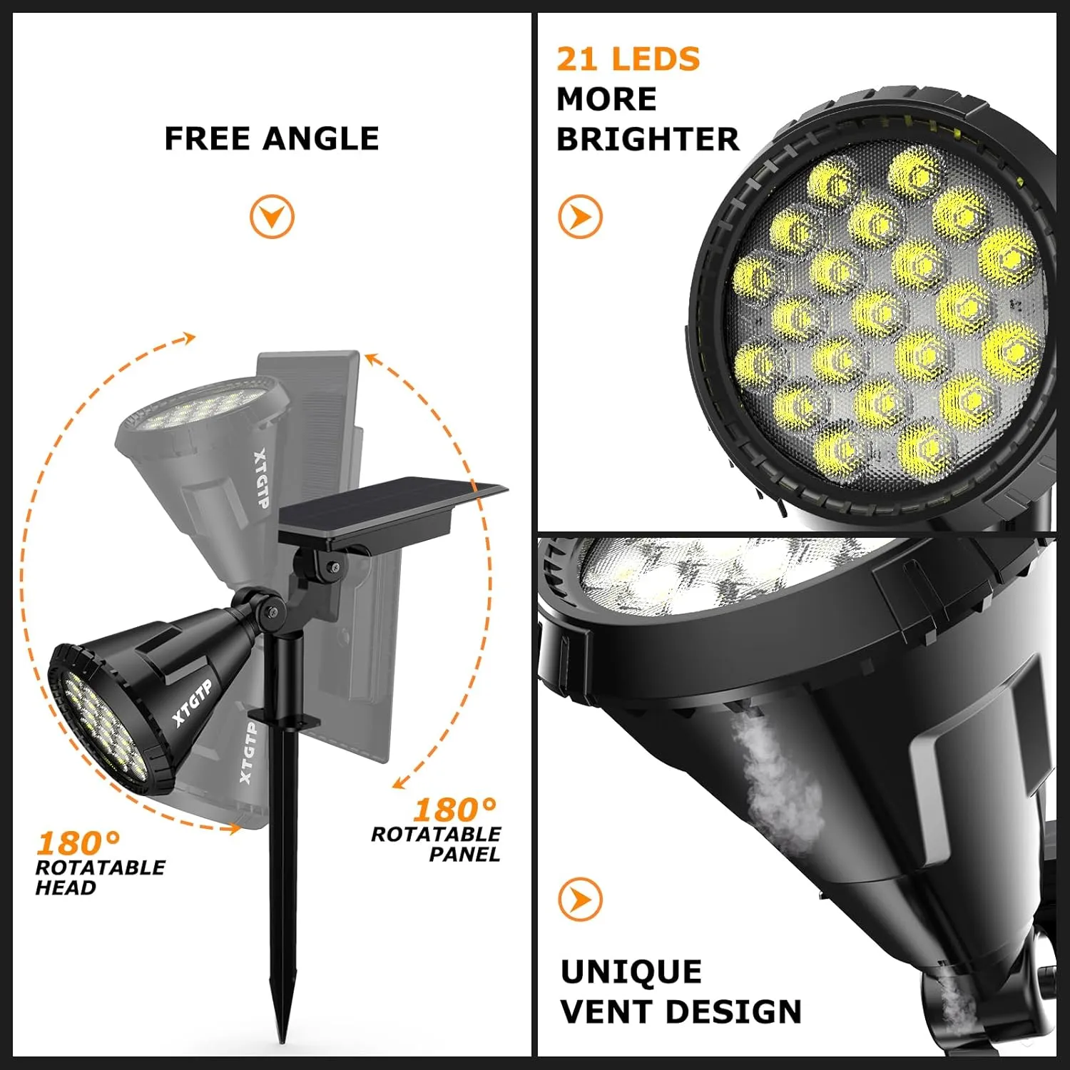 Solar Lights Outdoor, Ultra Bright 21 LEDs IP67 Waterproof Landscape Lighting for Outside, 2-in-1 Adjustable Solar Wall Lights for Garden Yard Pathway - Auto On/Off, 4 Pack (Cool White)
