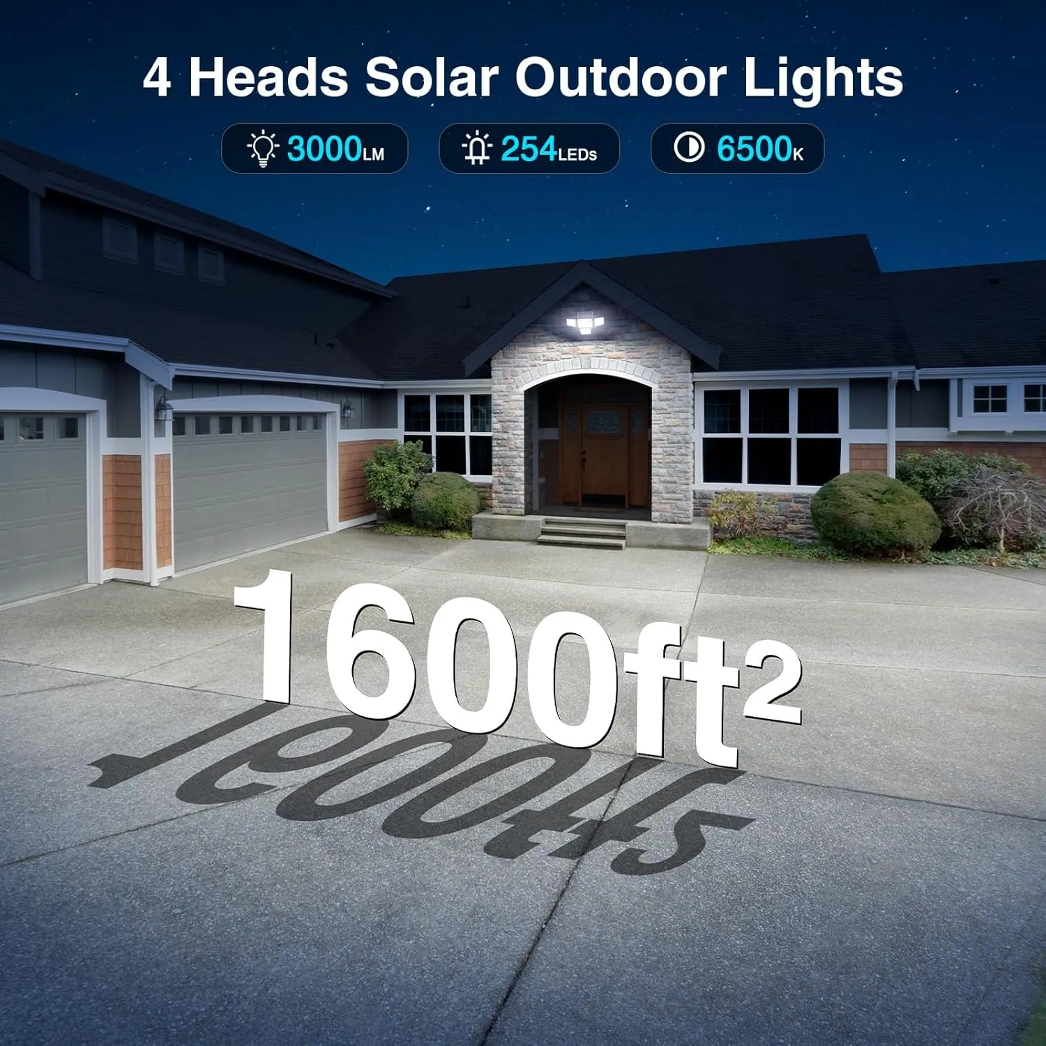 Solar Lights Outdoor Waterproof, 254 LED 3000LM Solar Flood Lights Outdoor with 2 Motion Sensor, 4 Heads Security Light with Remote Control for Yard Outside House Garage 2 Pack