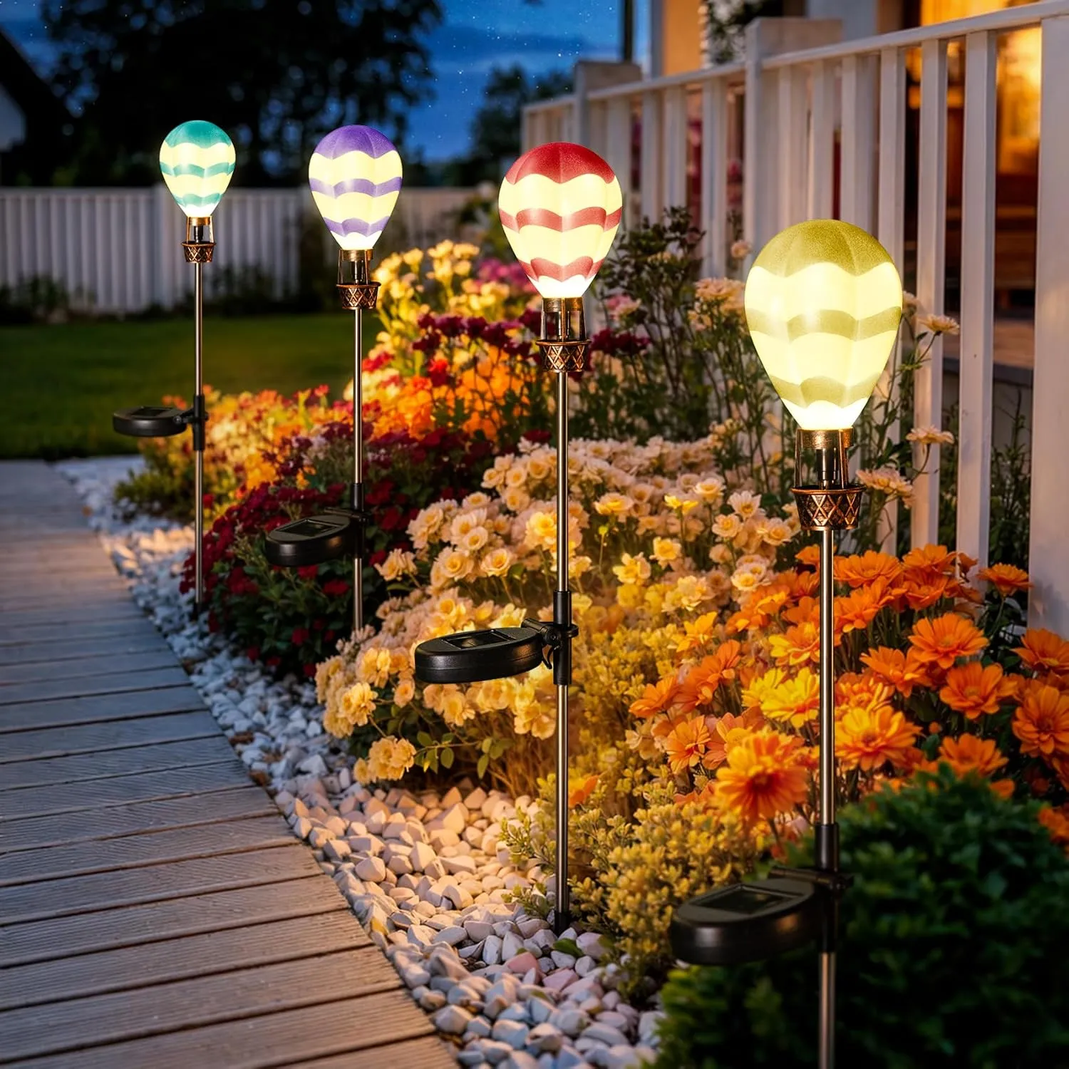 Solar Lights Outdoor Waterproof - 4 Pack Hot Air Balloon Solar Stake Lights for Pathway Garden Yard Path Lawn Decor Gift