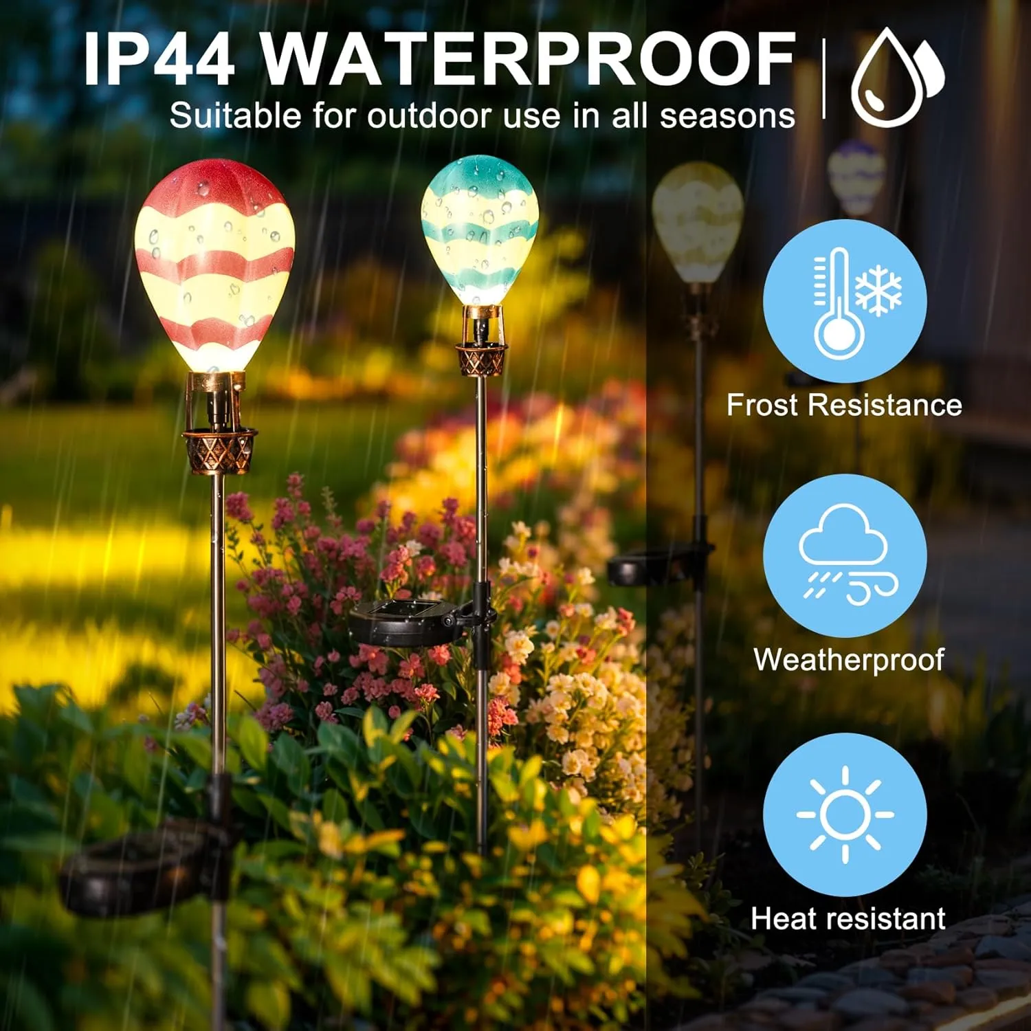 Solar Lights Outdoor Waterproof - 4 Pack Hot Air Balloon Solar Stake Lights for Pathway Garden Yard Path Lawn Decor Gift