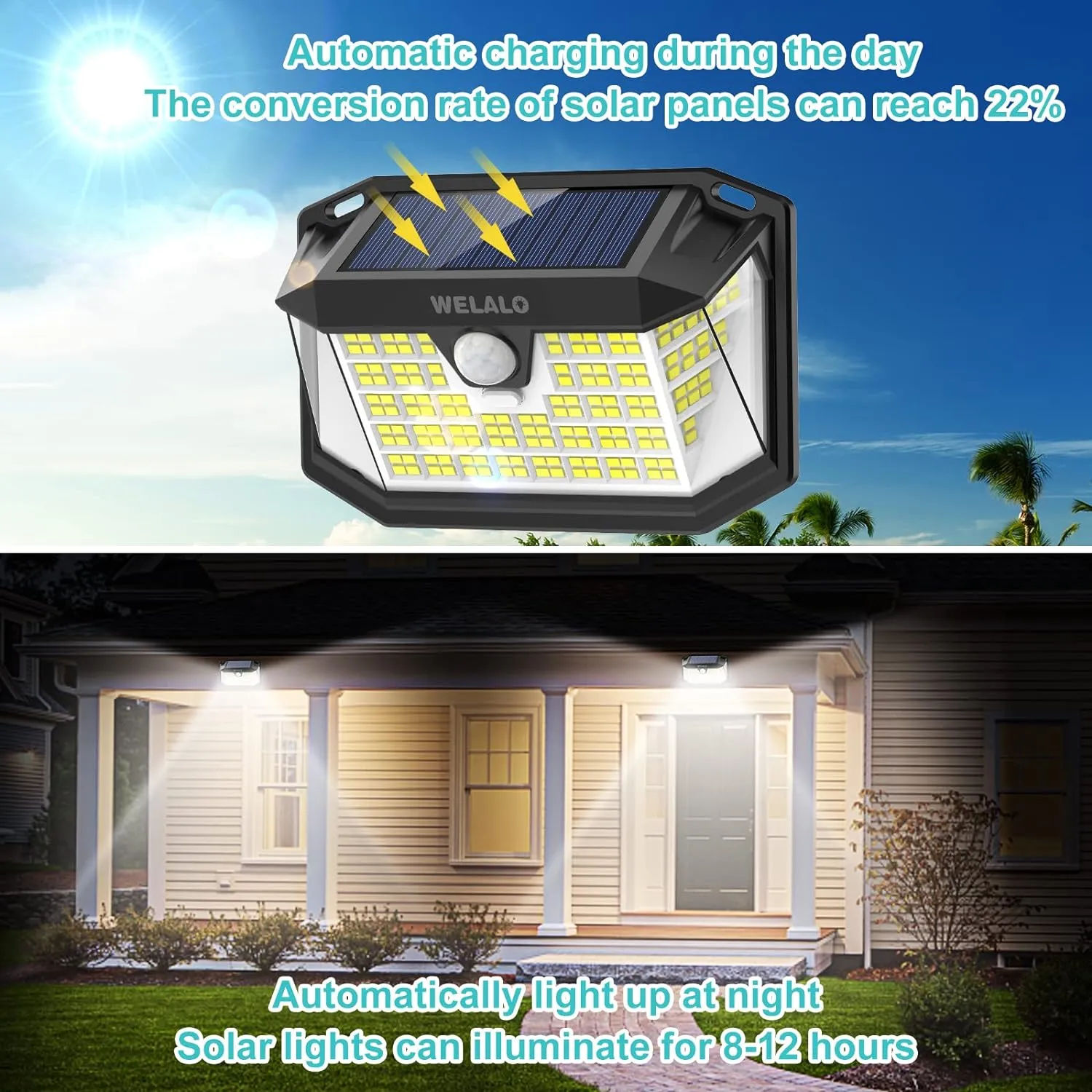 Solar Motion Sensor Lights Outdoor, [3 Modes/4 Pack/188 LED] 270° Wide Angle Lighting,Security Solar Powered Wall Lights, IP65 Waterproof Flood Lights for Fence Porch Yard Patio(Black)