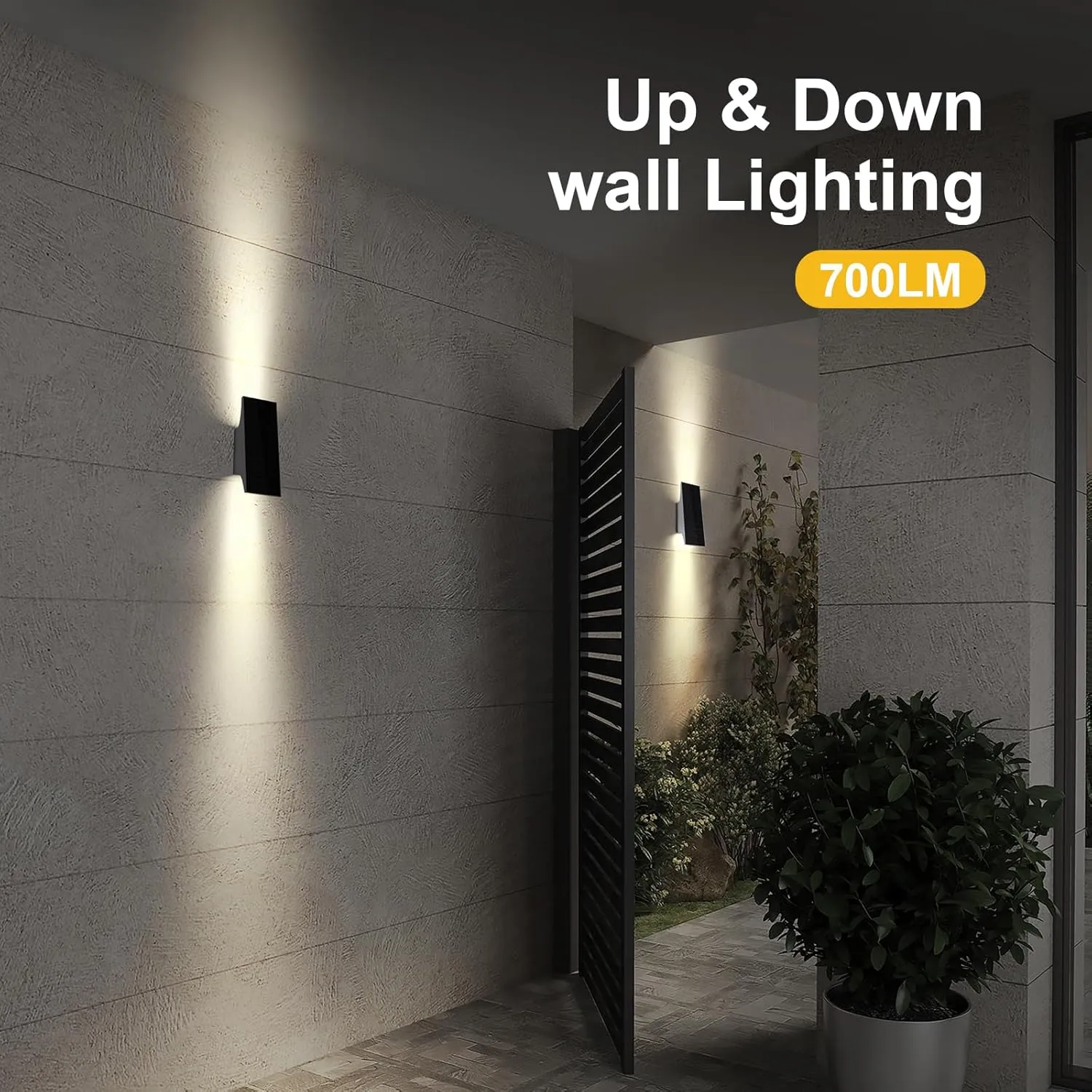 Solar Outdoor Lights, 3000K 700LM Solar Wall Lights Outdoor Up and Down, Dimmable Solar Sconce Lights, IP65 Waterproof Outdoor Solar Lights for Yard Patio Garage Porch, 1pcs