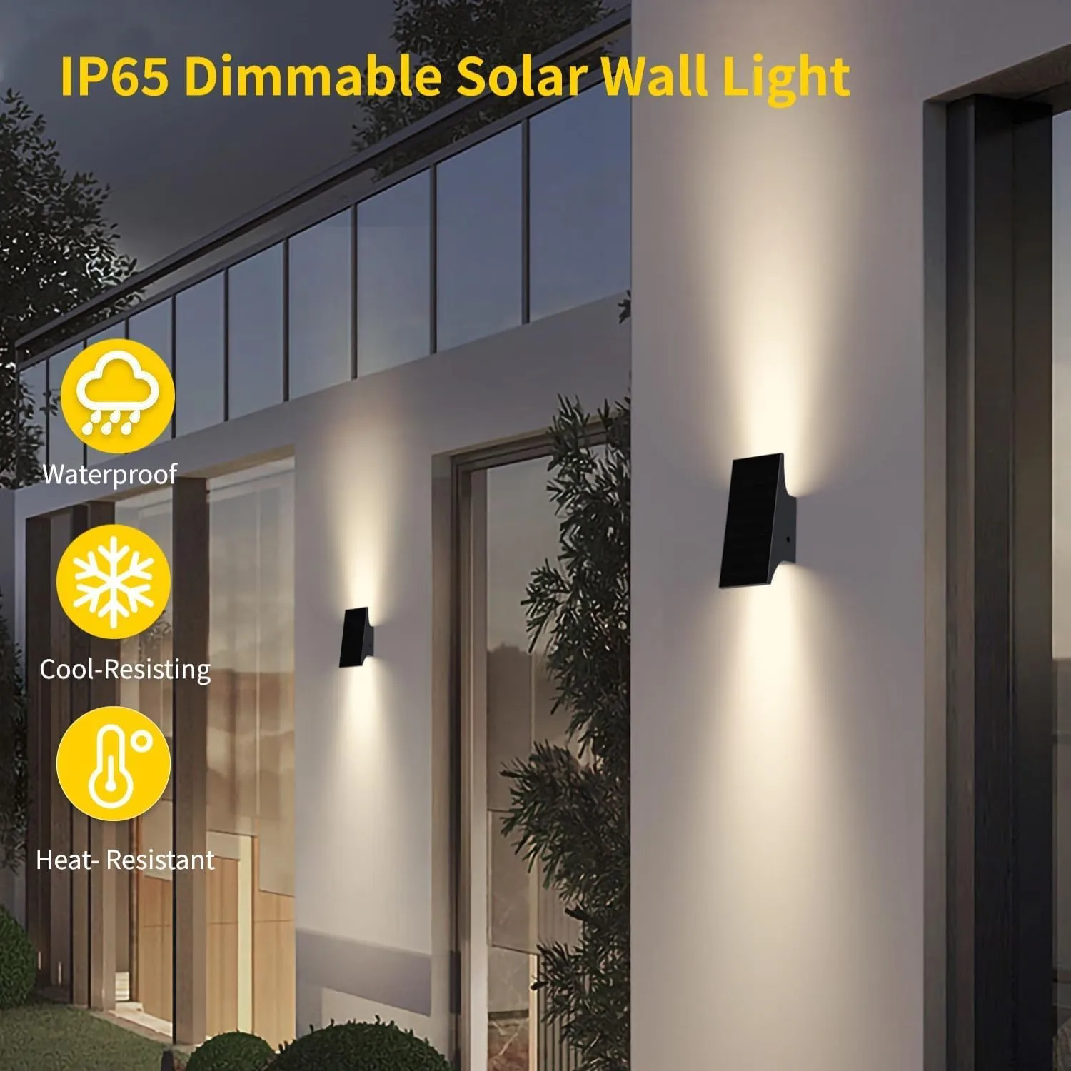 Solar Outdoor Lights, 3000K 700LM Solar Wall Lights Outdoor Up and Down, Dimmable Solar Sconce Lights, IP65 Waterproof Outdoor Solar Lights for Yard Patio Garage Porch, 1pcs