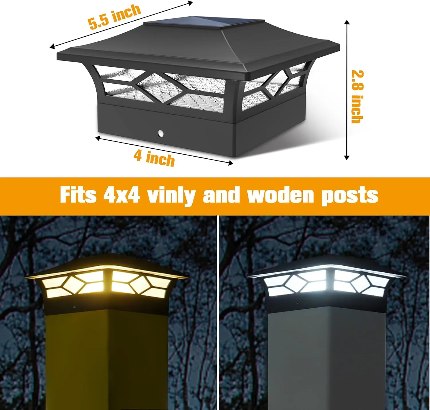Solar Post Cap Lights Outdoor 4pack, Waterproof Solar Powered Deck Fence Post Lights for 4x4 Wood/Vinyl Posts, Solar Outdoor LED Light with Cool/Warm Lighting Decorate Garden Patio Porch…