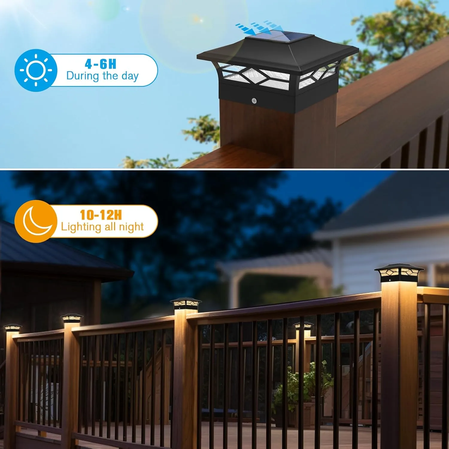 Solar Post Cap Lights Outdoor 4pack, Waterproof Solar Powered Deck Fence Post Lights for 4x4 Wood/Vinyl Posts, Solar Outdoor LED Light with Cool/Warm Lighting Decorate Garden Patio Porch…