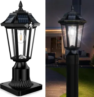 Solar Post Lights with Mount Base, Outdoor Solar Lamp Post Lights Waterproof - 3 Modes (6000K Cool White) with Motion Sensor, Wireless Solar Powered Lighting for Fence, Pole, Garden