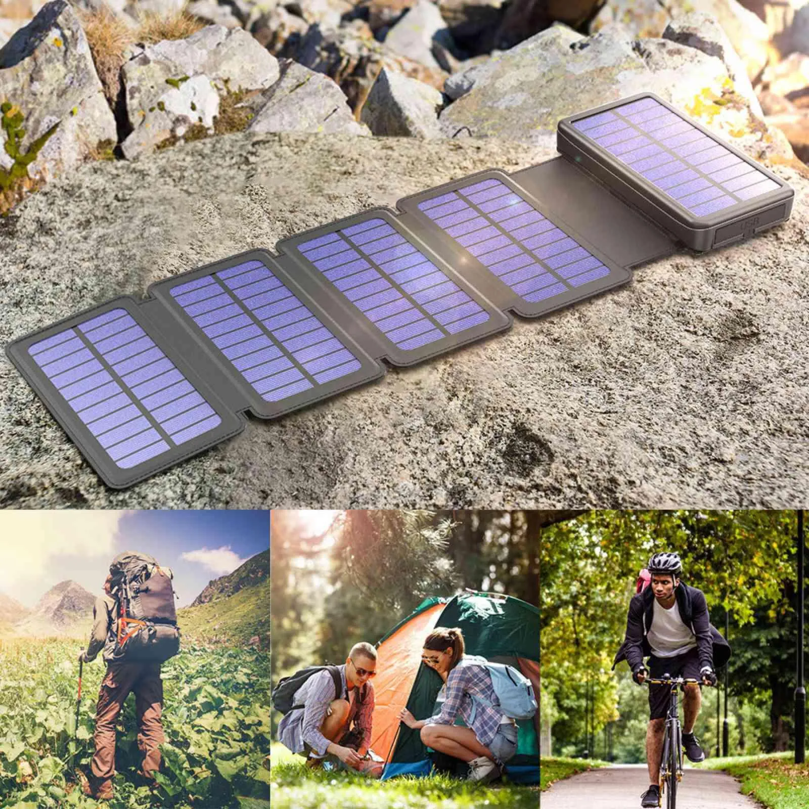 Solar Power Bank Waterproof wireless 30000mAh QI fastest charger 2 USB port with 3 and 5  pannels
