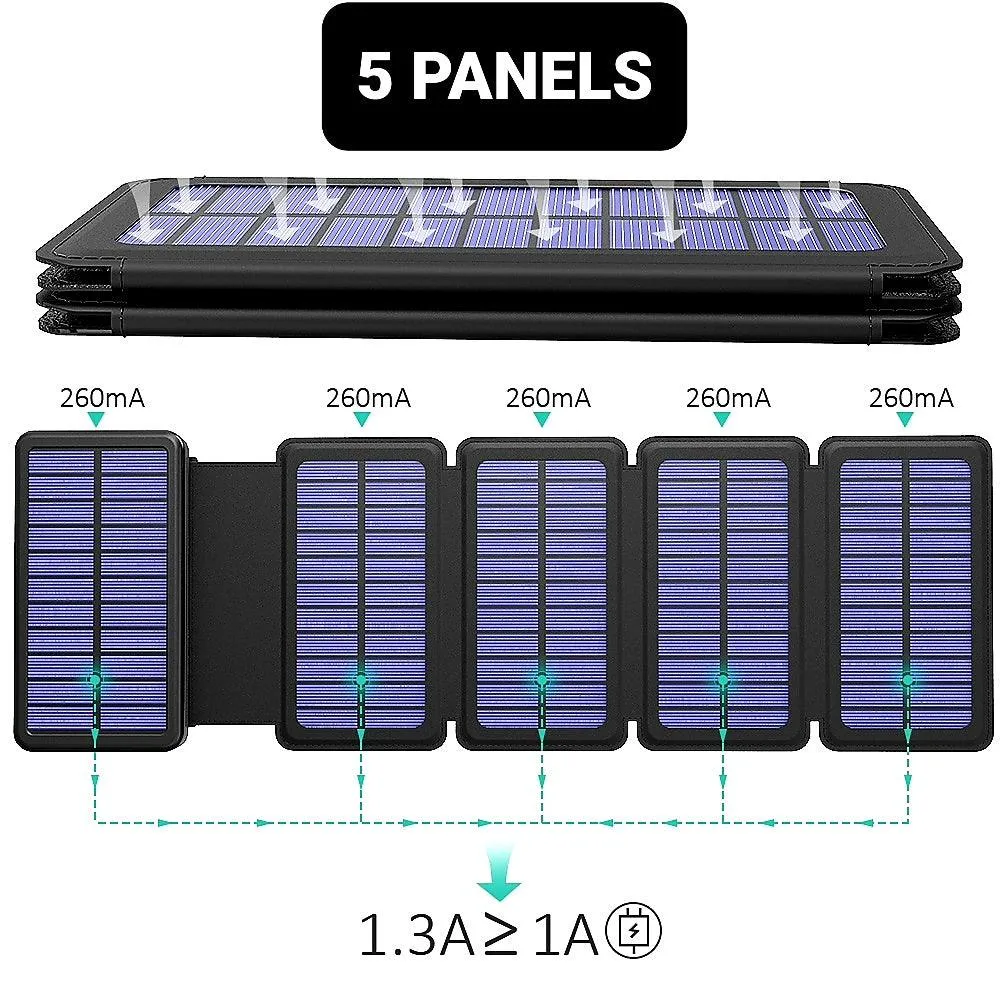 Solar Power Bank Waterproof wireless 30000mAh QI fastest charger 2 USB port with 3 and 5  pannels