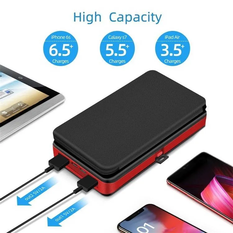 Solar Power Bank Waterproof wireless 30000mAh QI fastest charger 2 USB port with 3 and 5  pannels