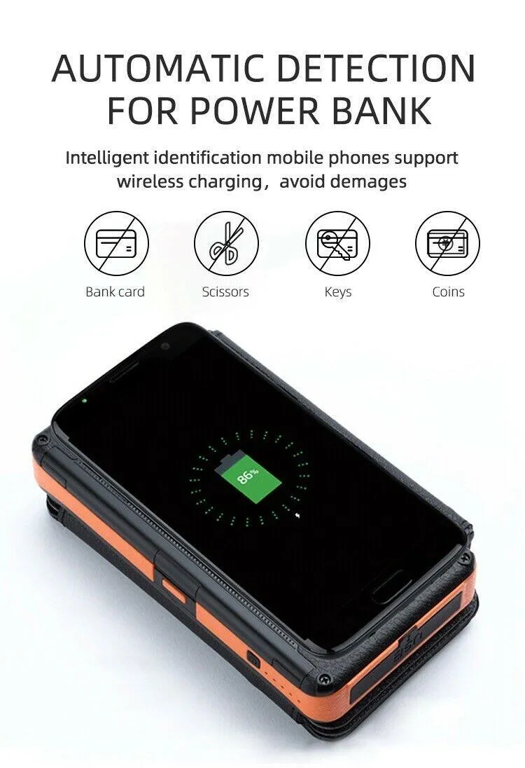 Solar Power Bank Waterproof wireless 30000mAh QI fastest charger 2 USB port with 3 and 5  pannels
