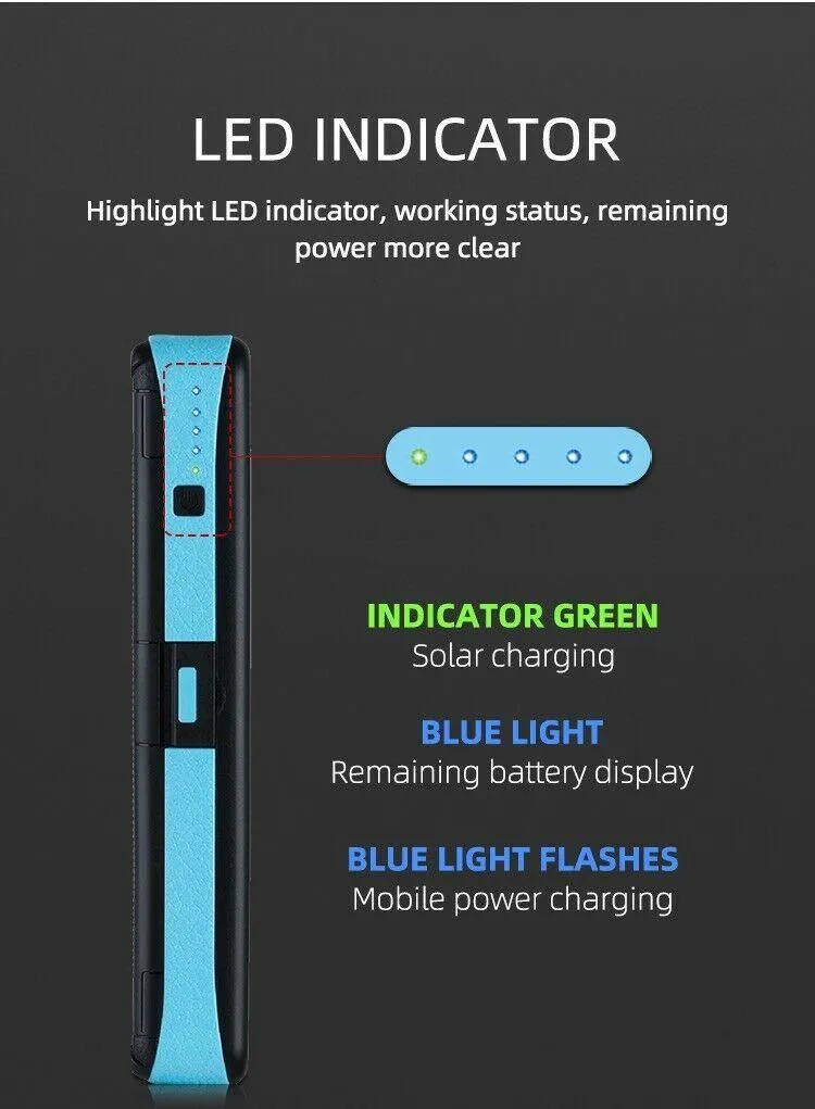 Solar Power Bank Waterproof wireless 30000mAh QI fastest charger 2 USB port with 3 and 5  pannels