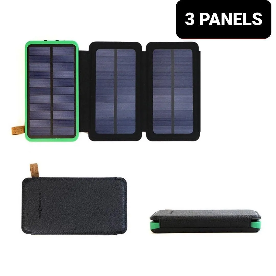 Solar Power Bank Waterproof wireless 30000mAh QI fastest charger 2 USB port with 3 and 5  pannels