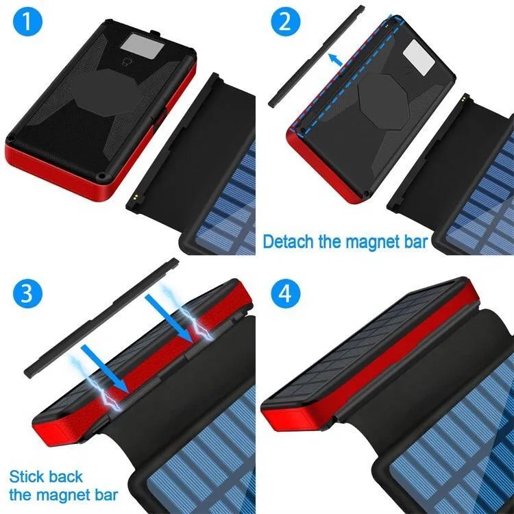 Solar Power Bank Waterproof wireless 30000mAh QI fastest charger 2 USB port with 3 and 5  pannels