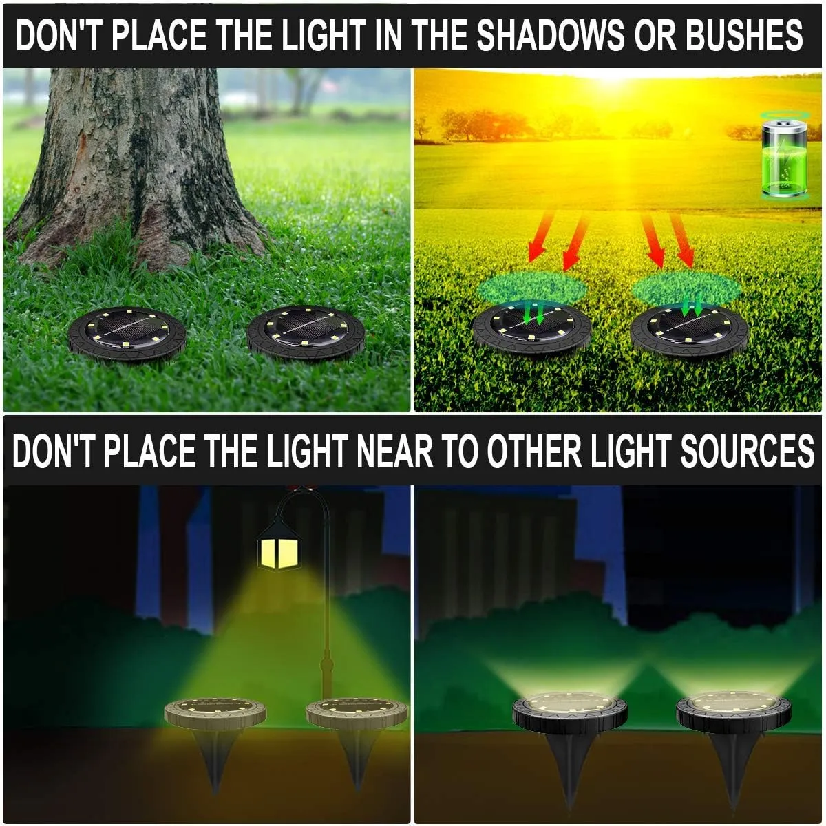 Solar Powered 8 Pack Outdoor LED Disk Lights - IP68 Waterproof, Non-Slip, Wear-Resistant Pathway Lights (Warm White)