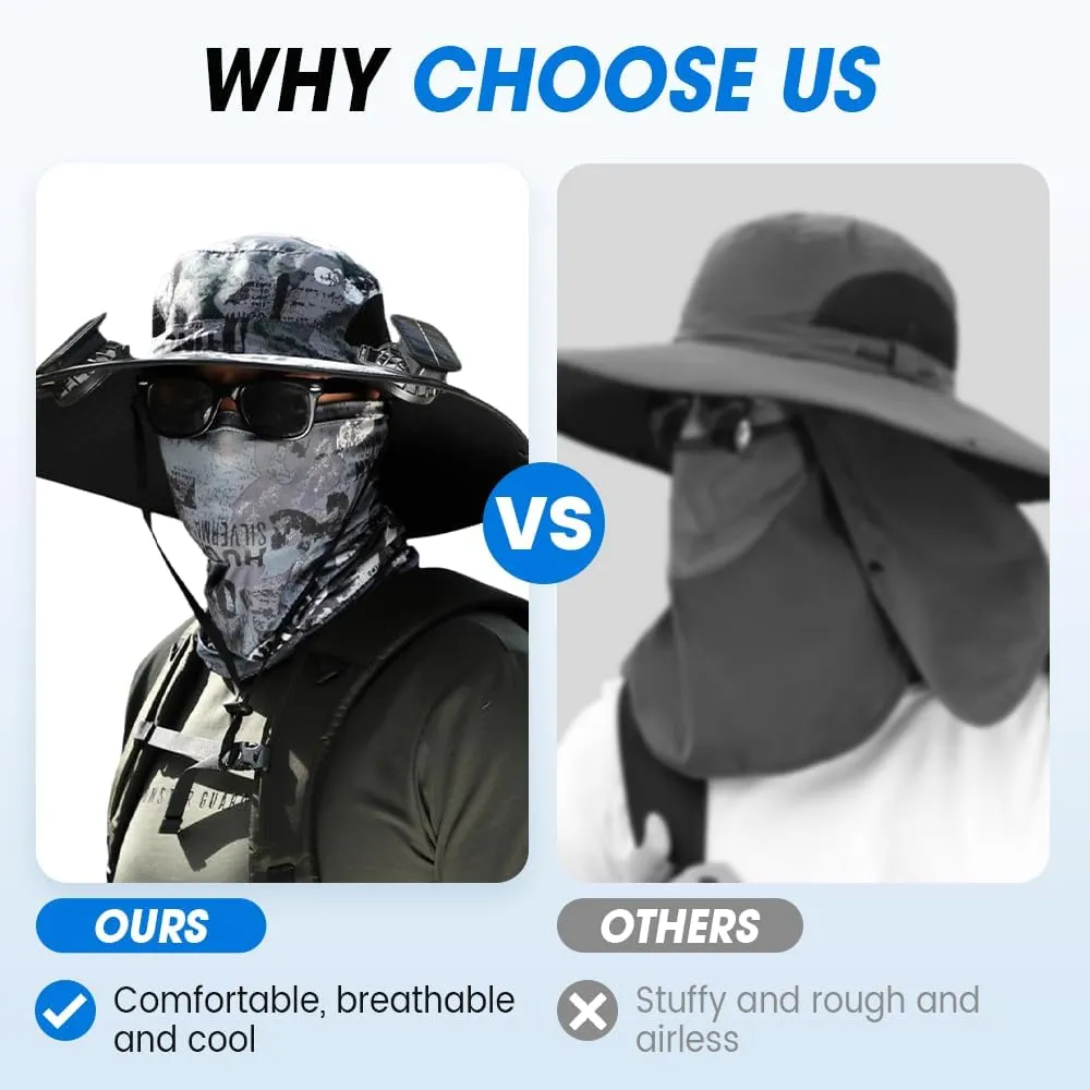 Solar Powered Cooling Hat - UPF 50  Wide Brim Sun Hat with Built-in Fans for Fishing, Hiking & Outdoor Activities