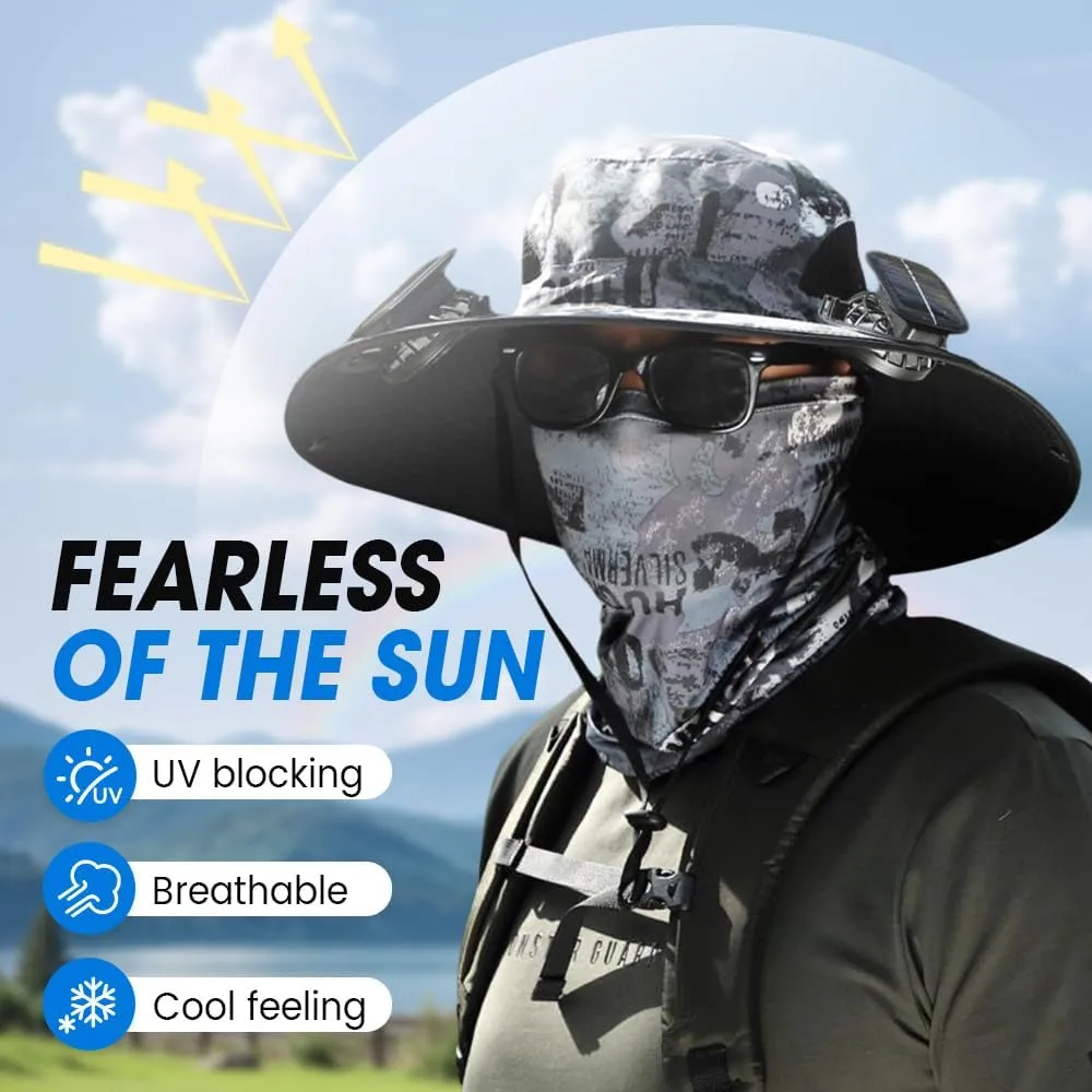 Solar Powered Cooling Hat - UPF 50  Wide Brim Sun Hat with Built-in Fans for Fishing, Hiking & Outdoor Activities