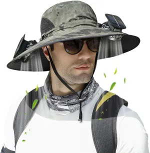 Solar Powered Cooling Hat - UPF 50  Wide Brim Sun Hat with Built-in Fans for Fishing, Hiking & Outdoor Activities