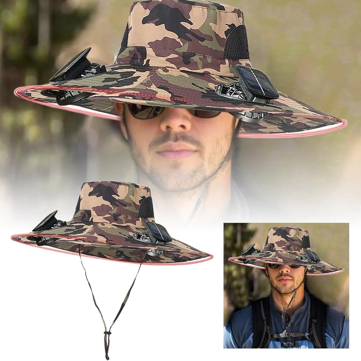 Solar Powered Fan Cooling Hat – for Outdoor Work and Fishing,Wide Brim Sun Hat for Men Fishing Hats with 2 Solar Fan