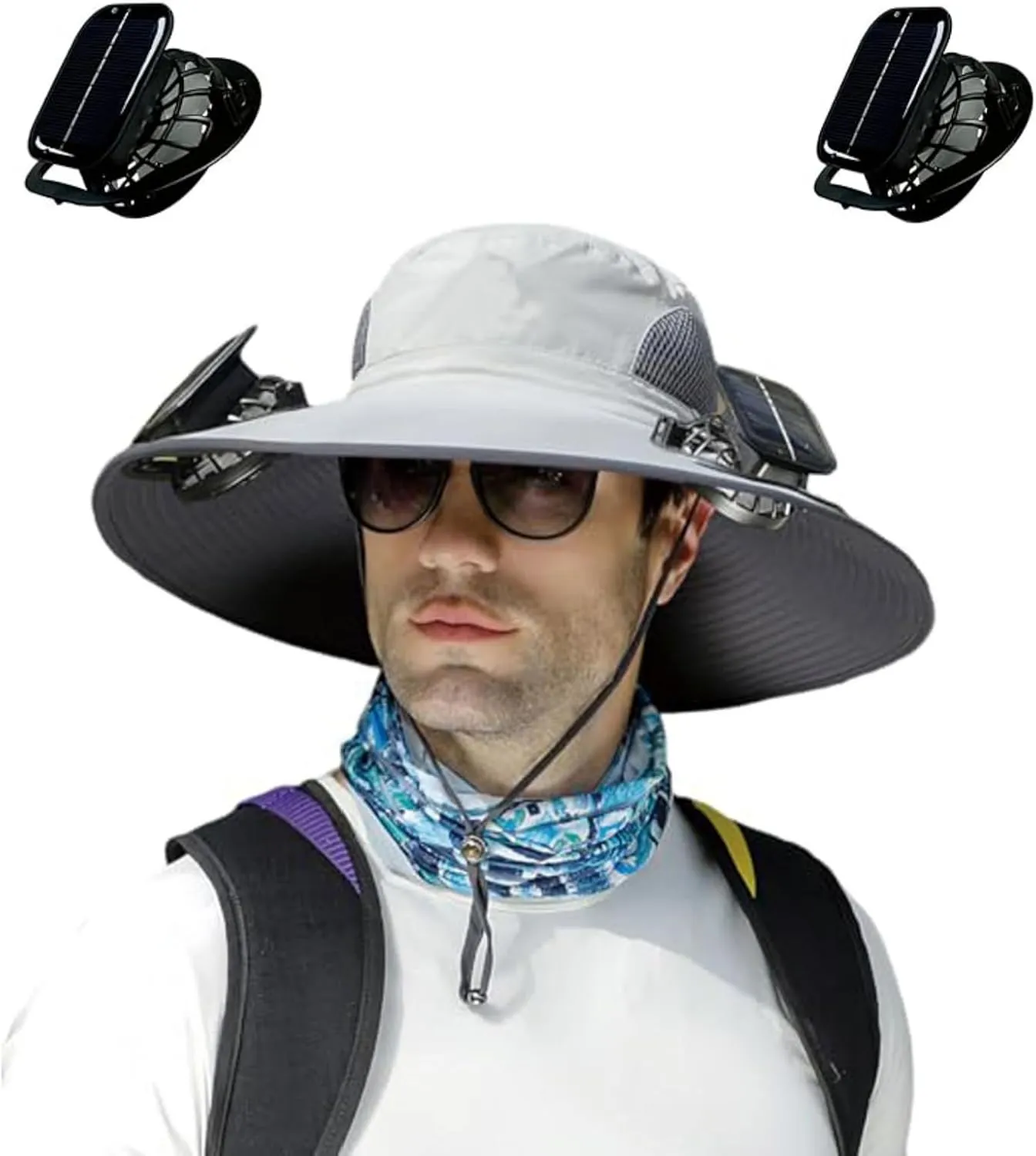 Solar Powered Fan Cooling Hat for Outdoor Work and Fishing,Wide Brim Sun Hat for Men Fishing Hats with 2 Solar Fan