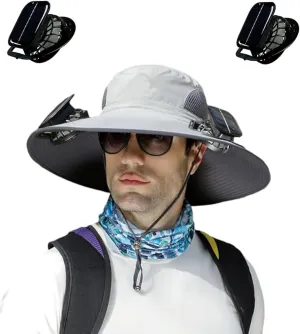 Solar Powered Fan Cooling Hat for Outdoor Work and Fishing,Wide Brim Sun Hat for Men Fishing Hats with 2 Solar Fan