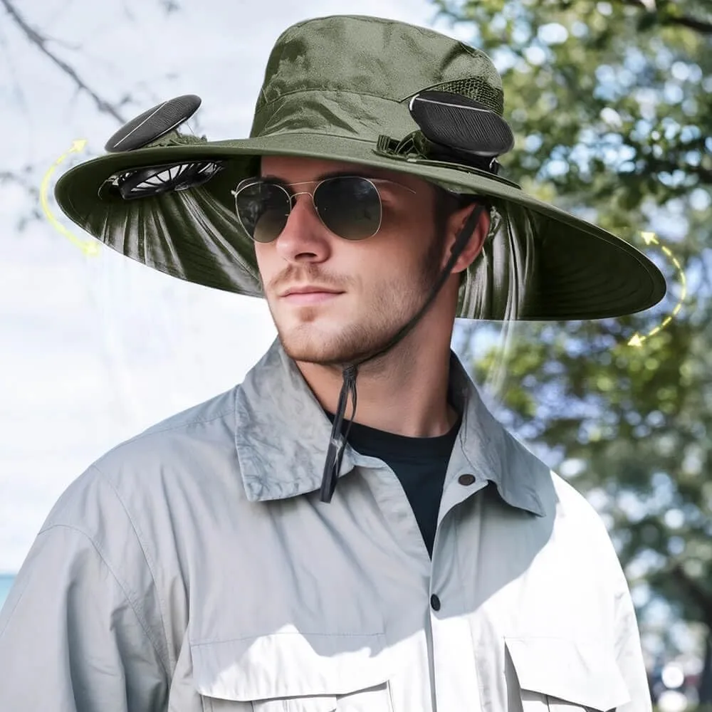 Solar Powered Fan Hat for Men Women Wide Brim Hat with 2 Fans UPF 50  Outdoor Fishing Beach Sun Hat