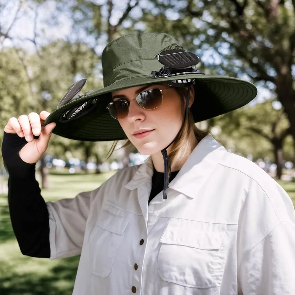 Solar Powered Fan Hat for Men Women Wide Brim Hat with 2 Fans UPF 50  Outdoor Fishing Beach Sun Hat